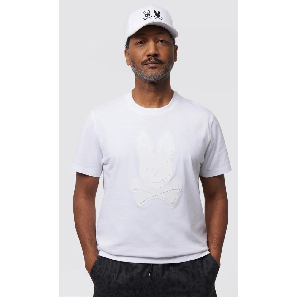 Psycho Bunny Mens Damon Graphic White Textured Logo T Shirt‎ Cotton Tee XL